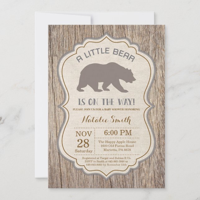 Invitation rustique de baby shower d'ours (Devant)
