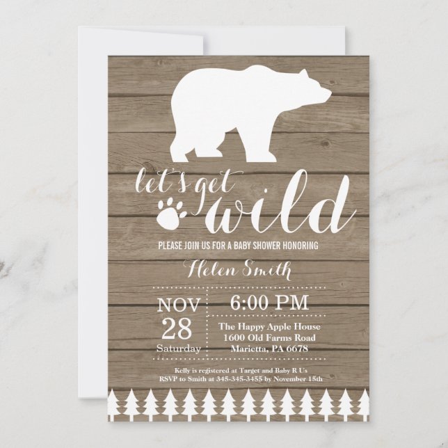 Invitation rustique de baby shower d'ours blanc (Devant)