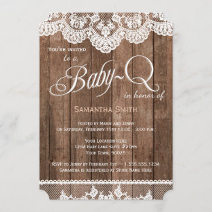 Invitation rustique de douche du bébé Q en bois et