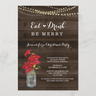 Invitation rustique de fête de Noël de poinsettia