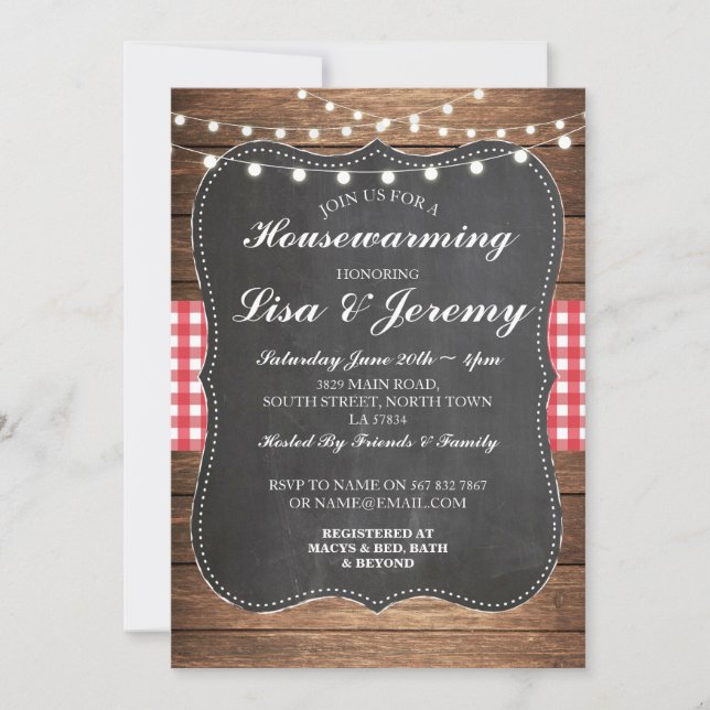 Invitation rustique de Red En vichy Chalk (Devant)
