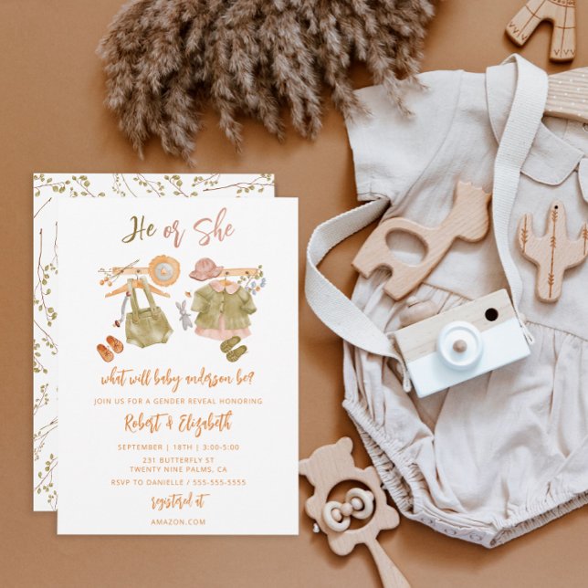 Invitation Rustique de révélation de genre, Lui ou (Créateur téléchargé)