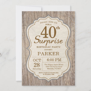 Invitation Rustique de Surprise pour les 40 ans An