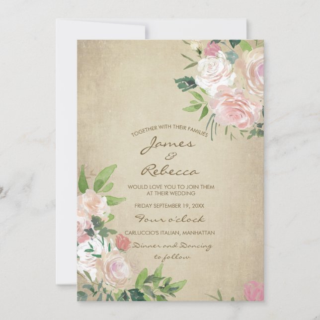 Invitation rustique de wedding shower de rose (Devant)
