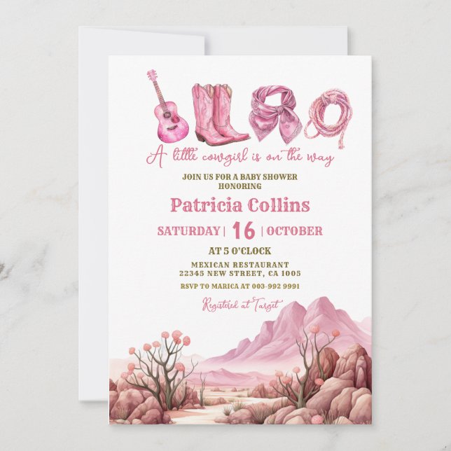 Invitation Rustique Désert Succulent Cactus Baby shower fille (Devant)