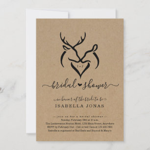 Invitation Rustique Doe & Deer Antlers Fête des mariées cardi