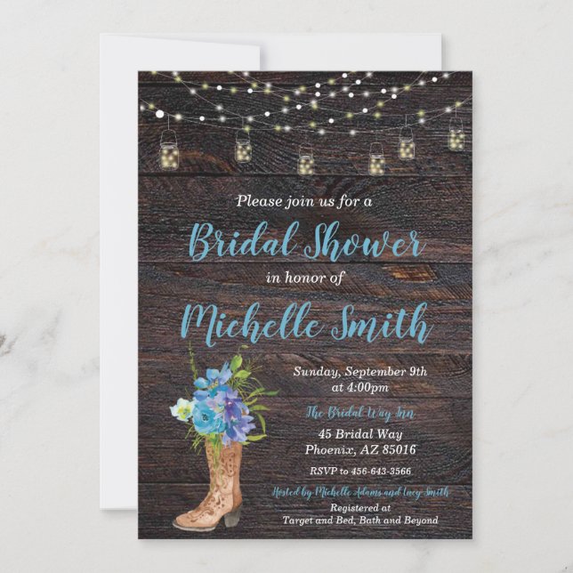Invitation Rustique Douche nuptiale, Boot, Floral  (Devant)