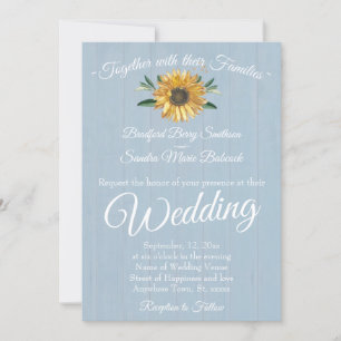 Invitation Rustique Dusty Blue Barn Wood, Sunflower Mariage I