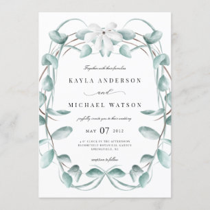 Invitation Rustique Dusty Blue Eucalyptus Mariage de verdure