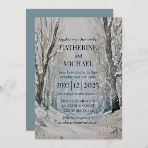 Invitation Rustique Dusty Blue Winter Forest Mariage d'aquare