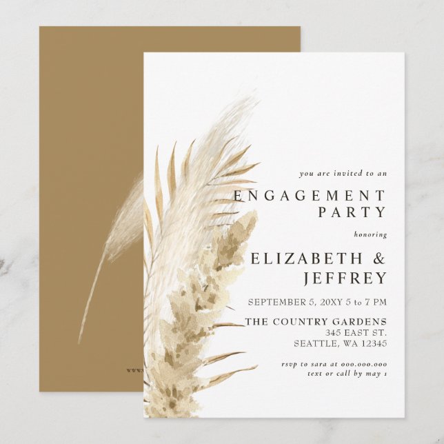 Invitation Rustique Earthy Boho Pampas Engagement Party Invit (Devant / Derrière)