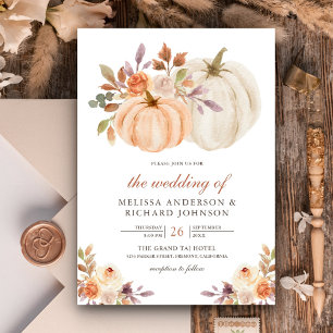 Invitation Rustique Earthy Dusty Pêcher Floral Citrouille Mar