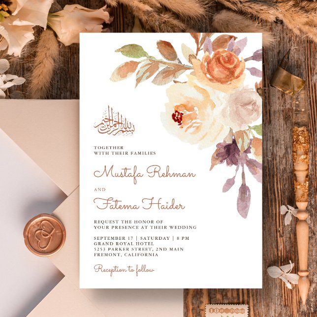 Invitation Rustique Earthy Floral Bouquet Mariage islamique (Créateur téléchargé)