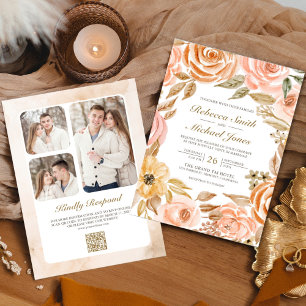 Invitation Rustique Earthy Floral Fall Photo QR Code Mariage