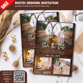 Invitation RUSTIQUE Économisez la date Mariage PHOTO COLAGE -