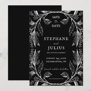 Invitation Rustique Elegant Black Floral Enregistrer la date