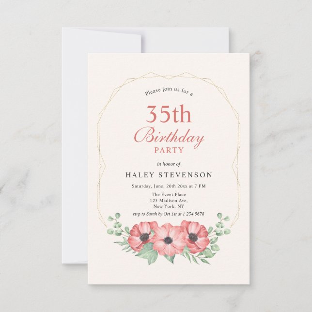 Invitation Rustique Elegant Blush rose Floral 35e anniversair (Devant)