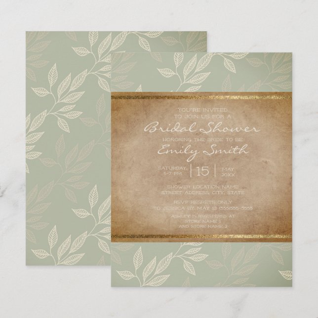 Invitation Rustique Elegant Sage Green Fête des mariées Feuil (Devant / Derrière)