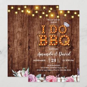 Invitation Rustique en Bois Floral en Coton pour I