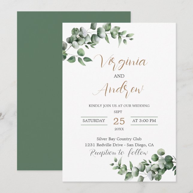 Invitation Rustique Eucalyptus Feuille Mariage de verdure (Devant / Derrière)
