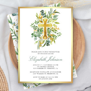 Invitation Rustique Eucalyptus Gold Greenerm Baptême