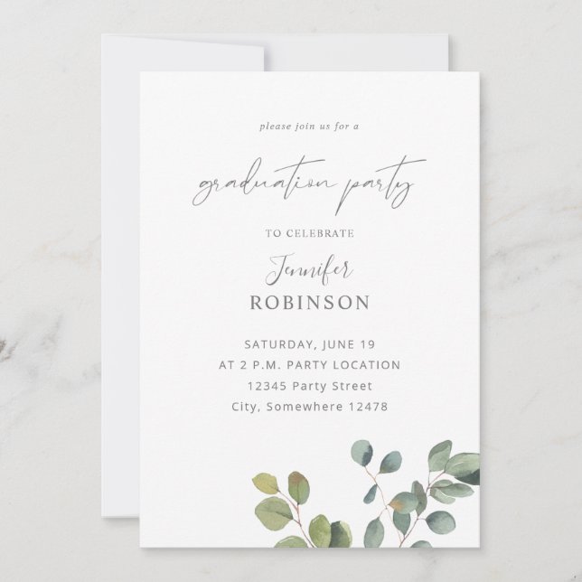 Invitation Rustique Eucalyptus Green Duo 2 Graduation Party (Devant)