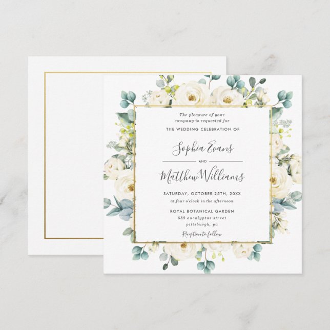 Invitation Rustique Eucalyptus Ivory Blanc Floral Mariage (Devant / Derrière)