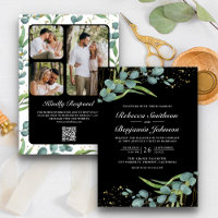Rustique Eucalyptus Photo QR Code Mariage noir