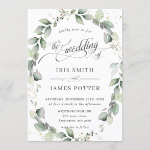 Invitation Rustique Eucalyptus Verdure Wreath Mariage feuille