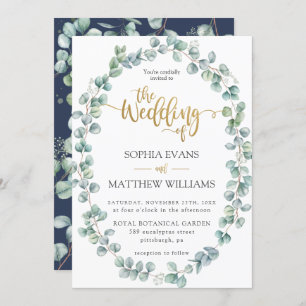 Invitation Rustique Eucalyptus Verdure Wreath Mariage or