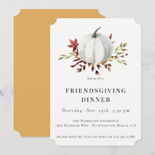 Invitation Rustique Fall Foliing White Citrouille Friendsgivi