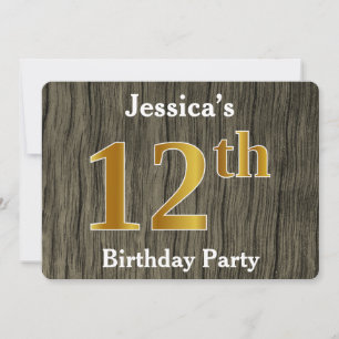 Invitation Rustique, Faux Gold 12e fête d'anniversaire; Nom p