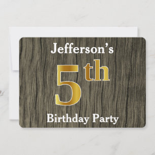Invitation Rustique, Faux Gold 5e fête d'anniversaire; Nom pe
