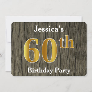 Invitation Rustique, Faux Gold 60e fête d'anniversaire; Nom p