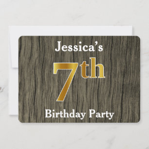 Invitation Rustique, Faux Gold 7e fête d'anniversaire; Nom pe