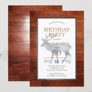 Invitation Rustique Faux Wood Antlered Deer fête d'anniversai