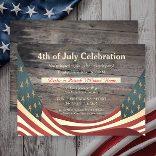 Invitation Rustique Faux Wood   Frappes Vintages 4 juillet