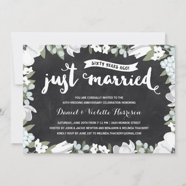 Invitation Rustique Floral | 60e anniversaire de mariage (Devant)