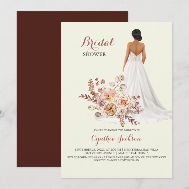 Invitation Rustique Floral Africain-Américain Fête des mariée (Devant / Derrière)