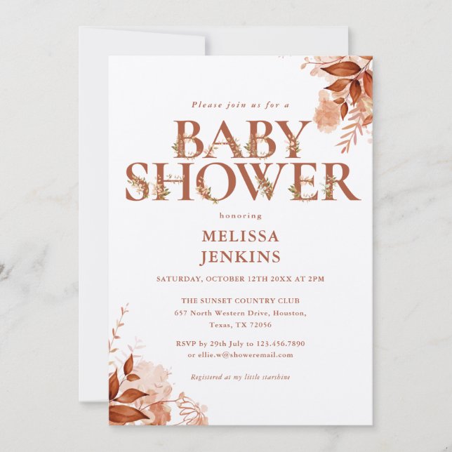 Invitation Rustique Floral Automne Baby shower d'automne (Devant)