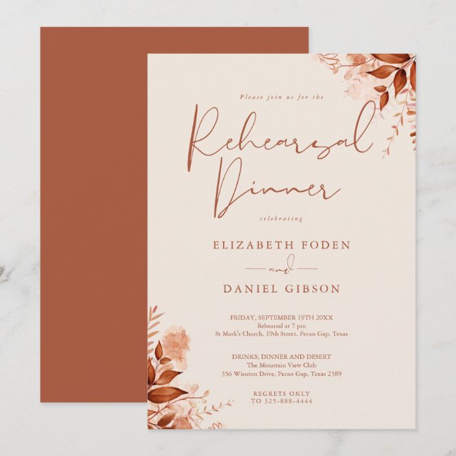 Invitation Rustique Floral Automne Dîner de répétition d'auto (Devant / Derrière)