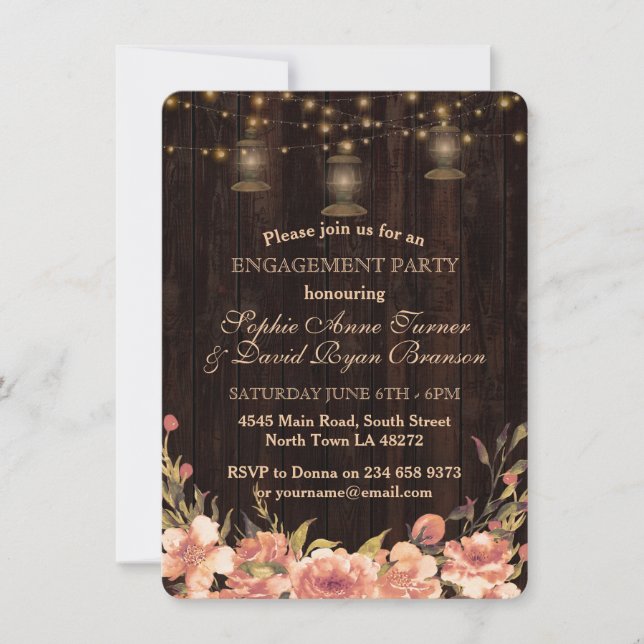 Invitation Rustique Floral Bois Vieux Lanternes (Devant)