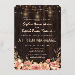 Invitation Rustique Floral Bois Vieux Lanternes Mariage Invit