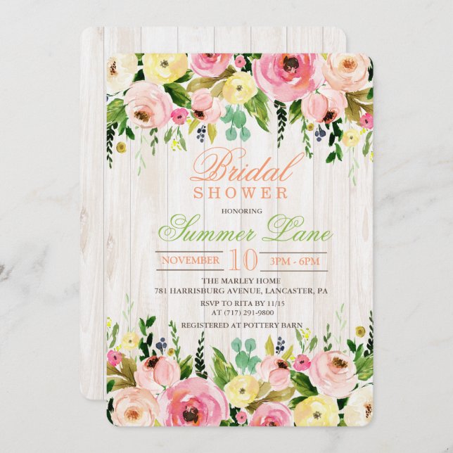 Invitation Rustique Floral Bridal (Devant / Derrière)