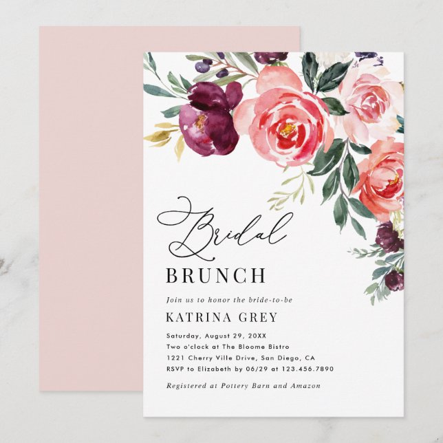 Invitation Rustique Floral Bridal Brunch Douche (Devant / Derrière)
