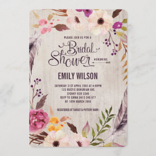 Invitation Rustique Floral Bridal Showparty Boho Party