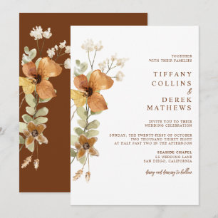 Invitation Rustique Floral Brûlé Orange Mariage de automne