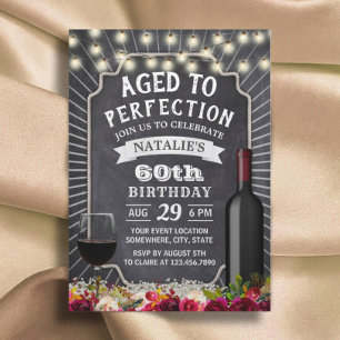 Invitation Rustique Floral Chalkboard 60e Anniversaire du vin