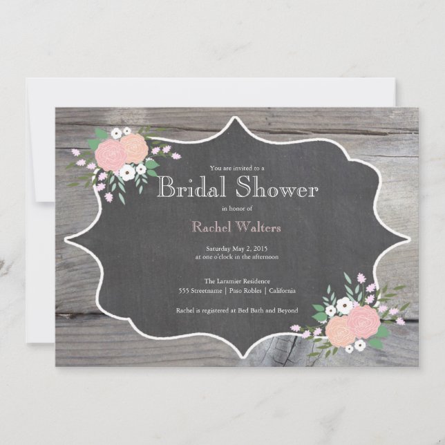 Invitation Rustique Floral Chalkboard Bridal Douch (Devant)