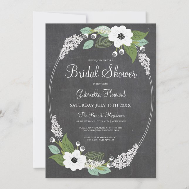 Invitation Rustique Floral Chalkboard Bridal Douch (Devant)